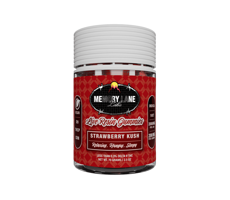 Memory Lane D9 Gummies - D9+THCP+CBN - 2000mg Jar - 10ct - Strawberry Kush - 6 Pack Display - Bandit Distribution