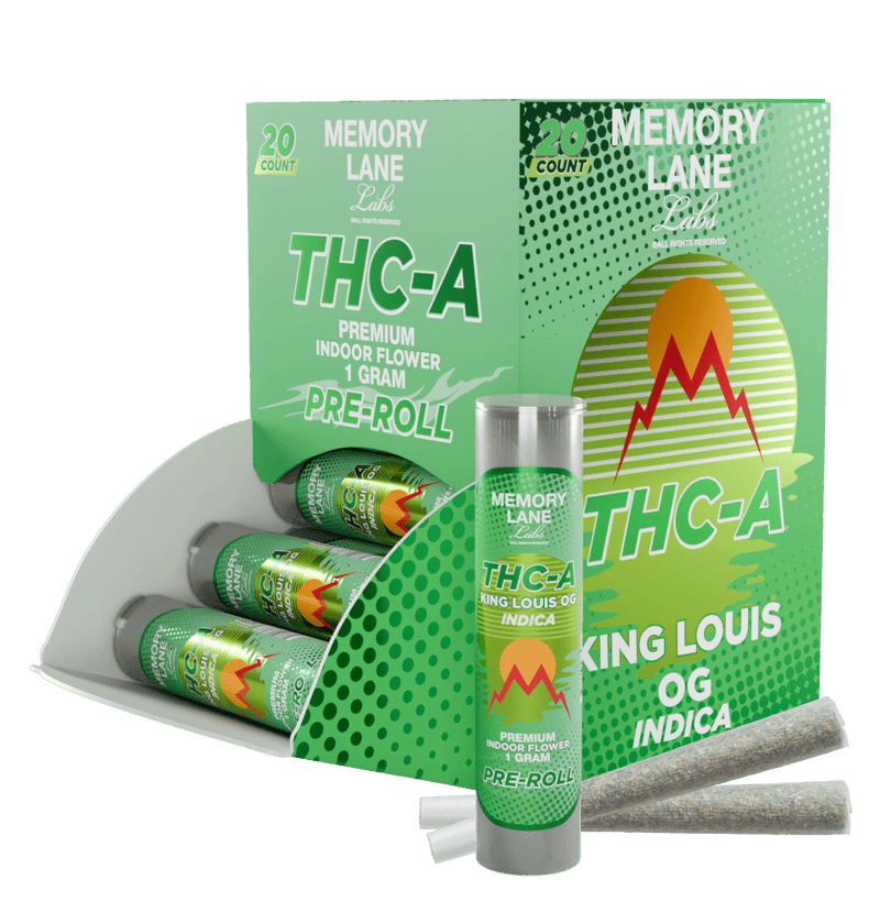 Memory Lane THCA Pre Rolls - 1g Tubed - 20ct Display - King Louis OG - Bandit Distribution