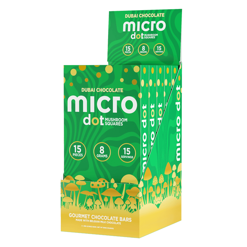 Micro Dot Magic Mushroom Chocolates - 15pc / Bar - 5ct Display - Dubai Chocolate - Bandit Distribution