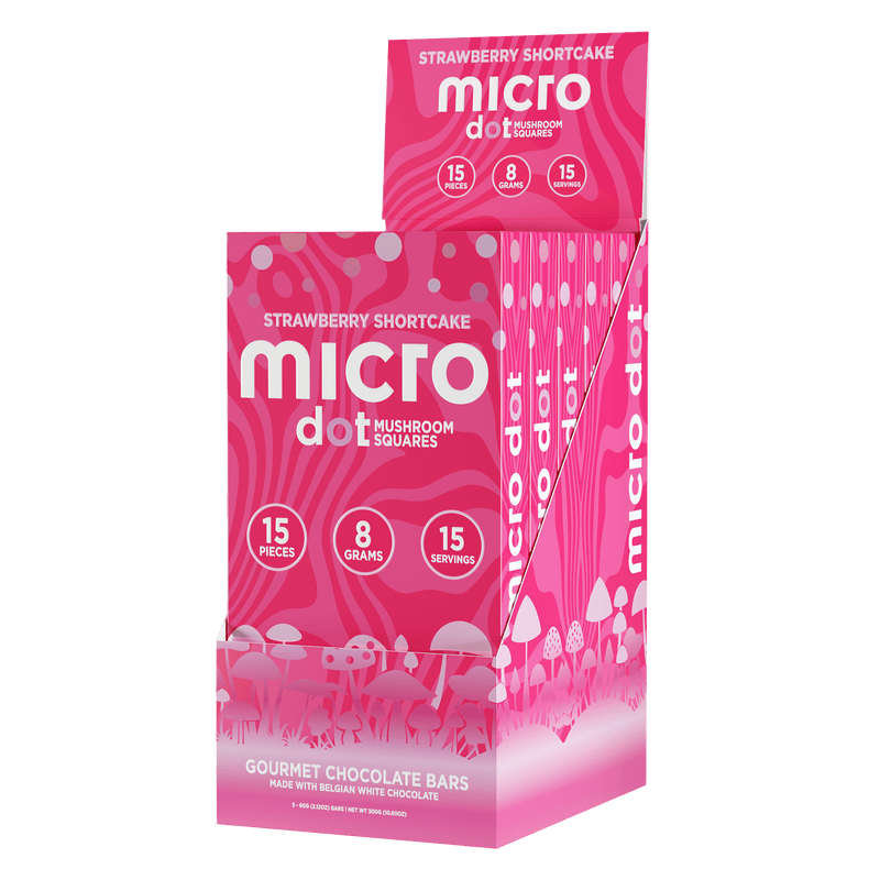 Micro Dot Magic Mushroom Chocolates - 15pc / Bar - 5ct Display - Strawberry Shortcake - Bandit Distribution