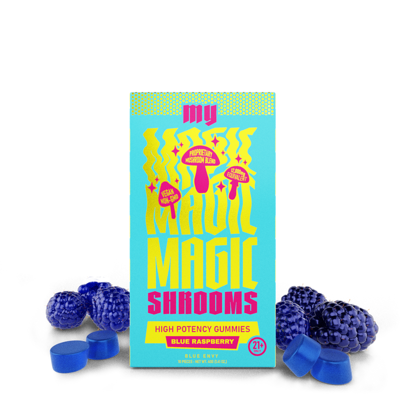 My Magic Shrooms High Potency Gummies - Blue Envy - Blue Raspberry - 10ct - Bandit Distribution