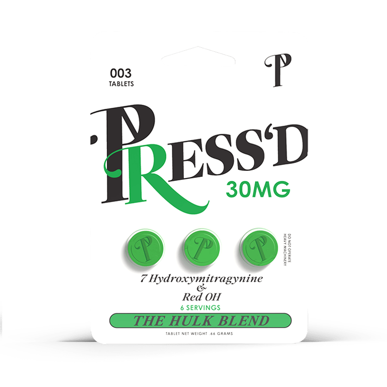 Press'd 3pk 7 - Hydroxymitragynine + Red Oh - Hulk Blend - 30mg Tablets - Hemp Wholesaler