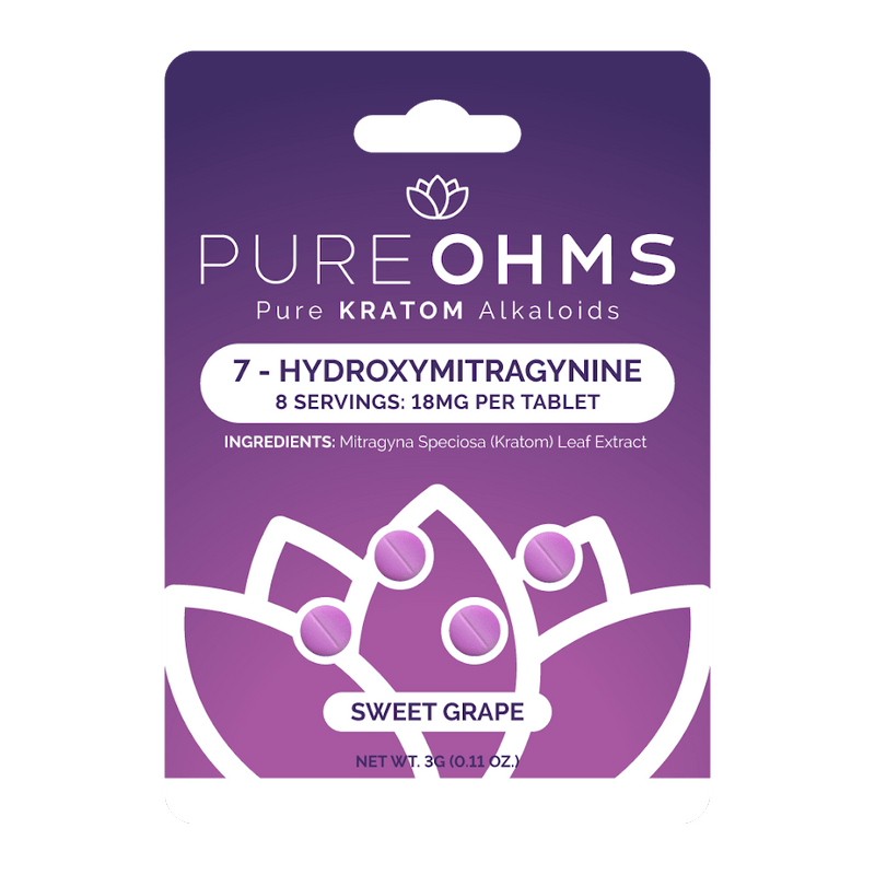 Pure Ohms 7 - Hydroxy Tabs 18mg - 4pk - 10ct Display - Sweet Grape - Bandit Distribution