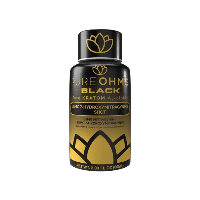 Pure Ohms Black - 7 - Hydroxy Shots - 75mg - 12 Pack display - Bandit Distribution