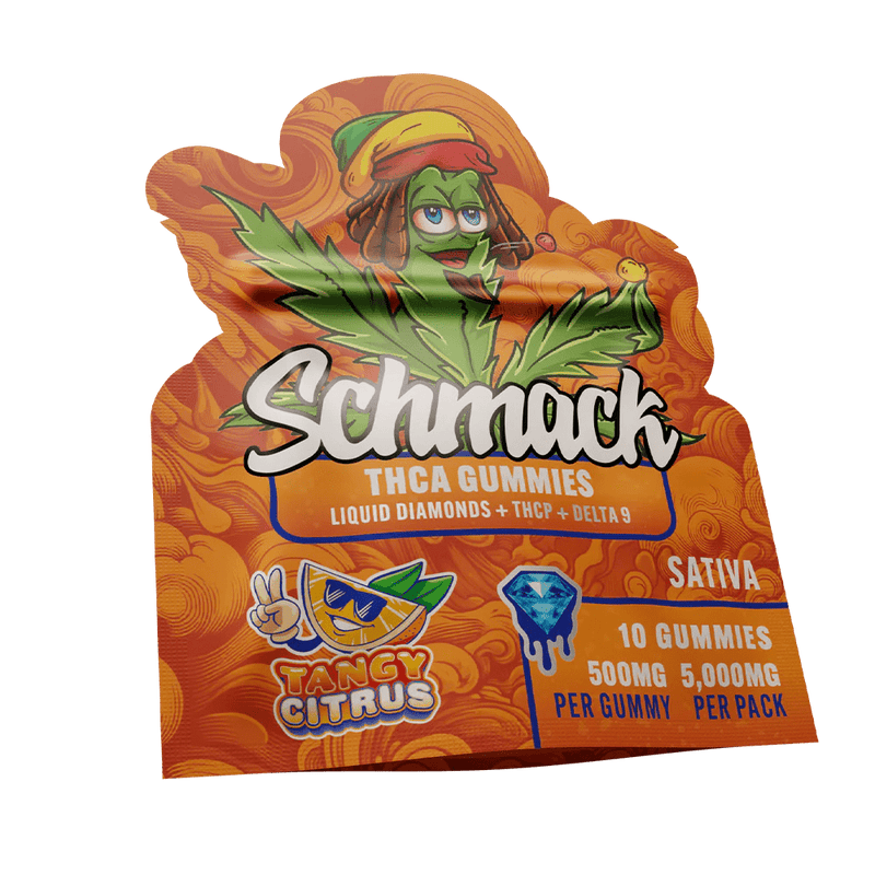 Schmack 10ct THCA Gummies - Liquid Diamonds - Thcp - D9 - 5000mg - Tangy Citrus - Bandit Distribution