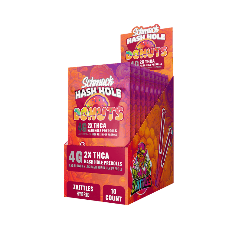 Schmack 2 Pack Hash Hole Donuts Prerolls - Zkittles - Hybrid - 10 Pack Display - Bandit Distribution