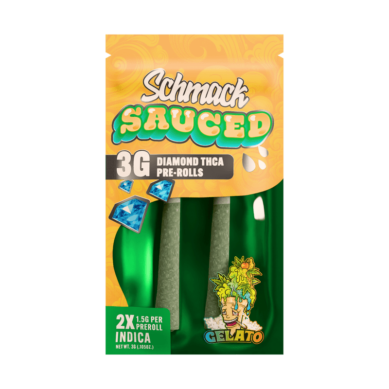 Schmack 2 Pack Sauced Prerolls - Gelato - Indica - 10 Pack Display - Bandit Distribution