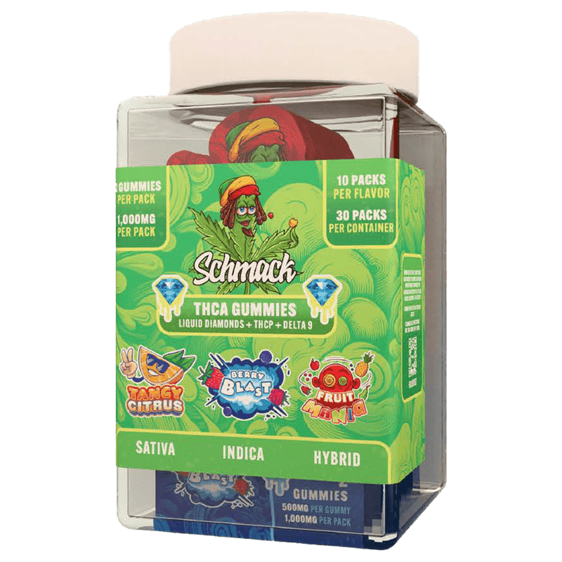 Schmack THCA Liquid Diamonds + Thcp + D9 Gummies - 30 Pack Variety Display Bin - Bandit Distribution