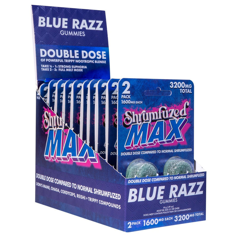 Shrumfuzed MAX 2pc Mushroom Gummies - Blue Razz - 10 Pack Display - Bandit Distribution