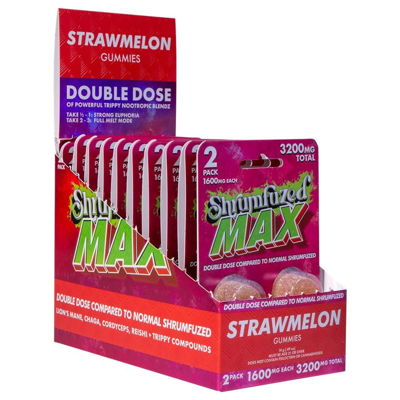 Shrumfuzed MAX 2pc Mushroom Gummies - Strawmelon - 10 Pack Display - Bandit Distribution