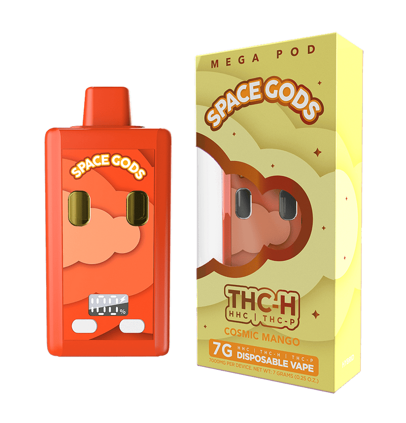 Space Gods Mega Pod - 7g Disposables - THCh/HHc/THCp - Cosmic Mango - Bandit Distribution