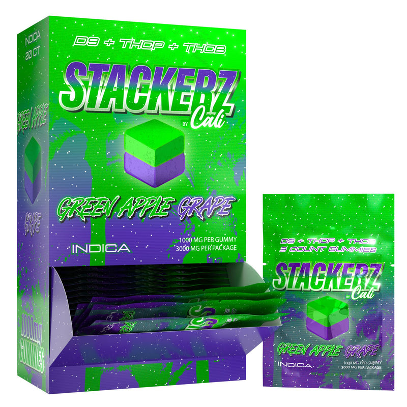Stackers by Cali - D9+THCP+THCB - 3ct Pouch - 20 Pack Display - Green Apple Grape - Bandit Distribution