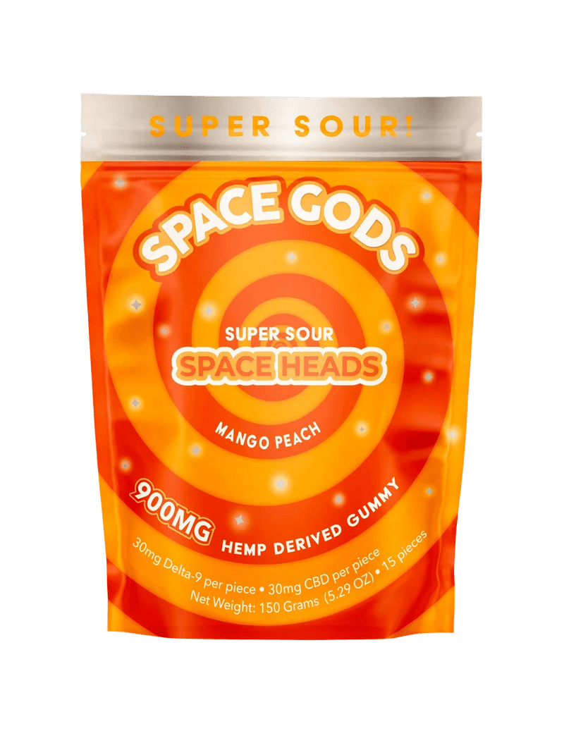Super Sour Space Heads THC+CBD Gummies - 900mg - Mango Peach 15pc - Bandit Distribution