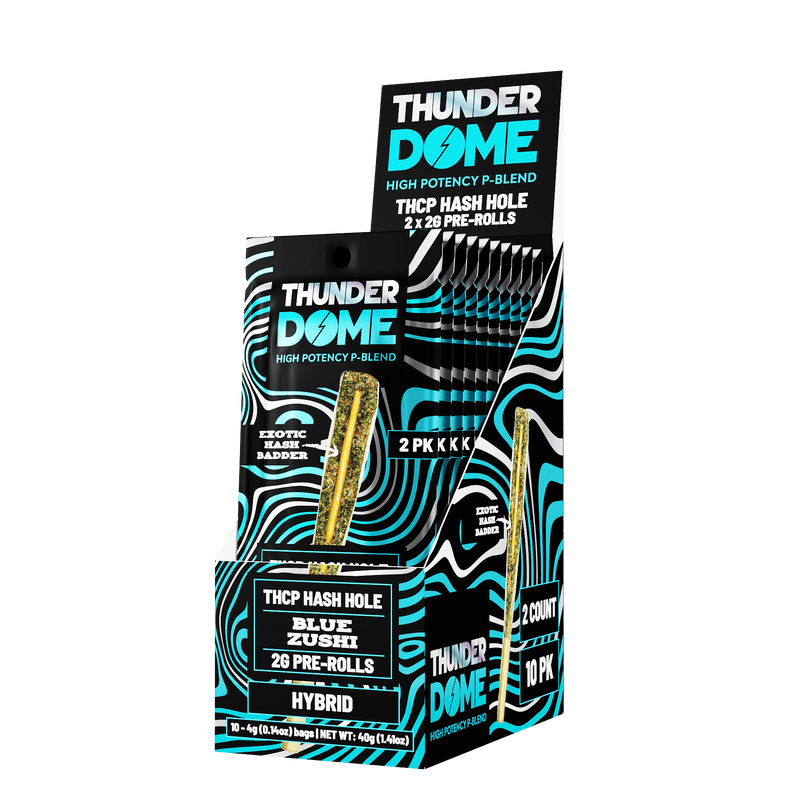 Thunder Dome THCP Hash Holes 2x2g Pre Rolls - 10 Pack Display - Blue Zushi - Bandit Distribution