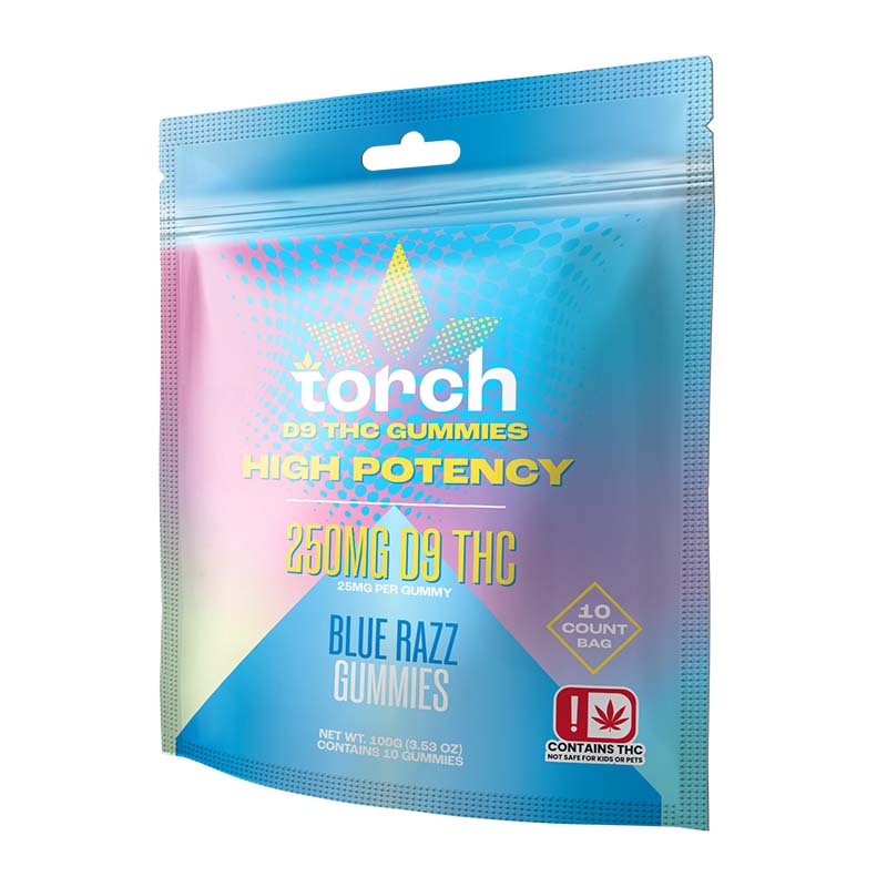 Torch 250mg D9 High Potency Gummies - 10pc Pouch - Blue Razz - Bandit Distribution