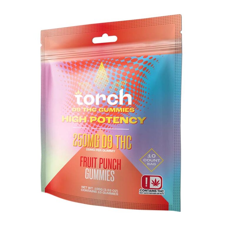 Torch 250mg D9 High Potency Gummies - 10pc Pouch - Fruit Punch - Bandit Distribution