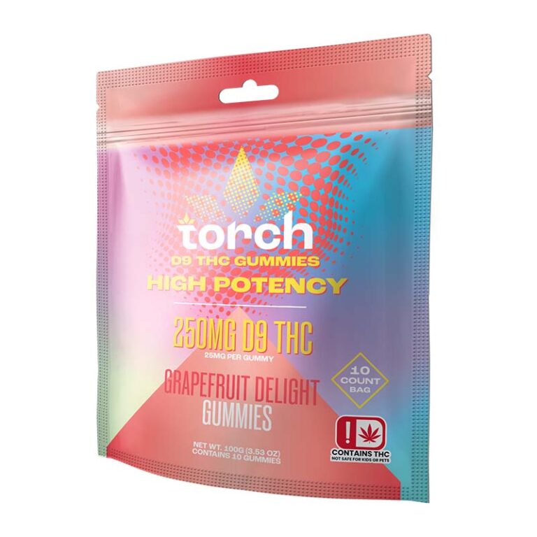 Torch 250mg D9 High Potency Gummies - 10pc Pouch - Grapefruit Delight - Bandit Distribution