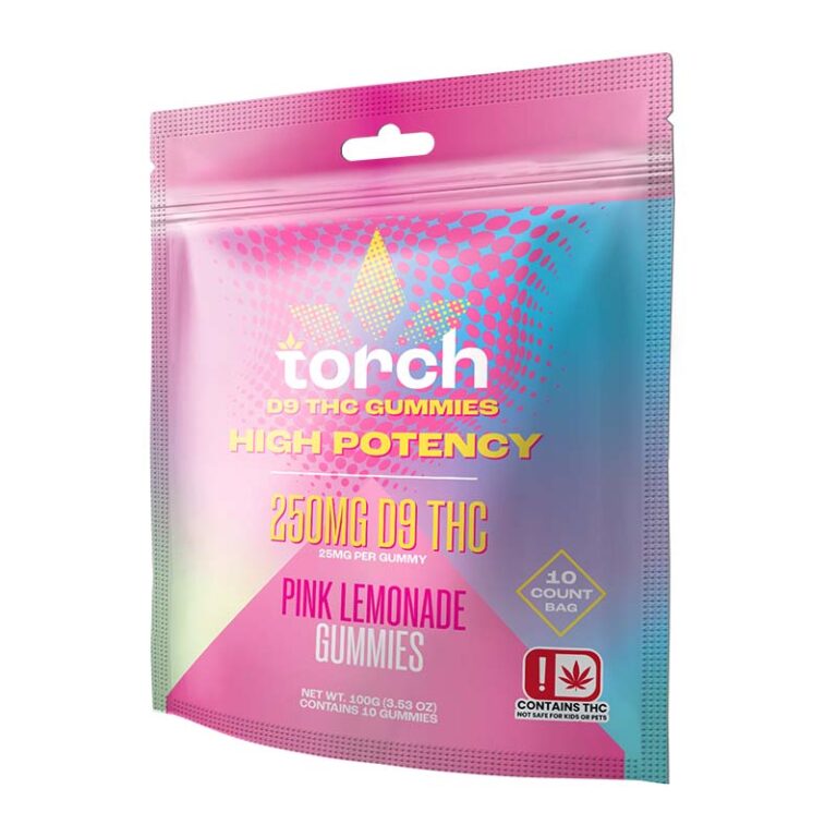 Torch 250mg D9 High Potency Gummies - 10pc Pouch - Pink Lemonade - Bandit Distribution