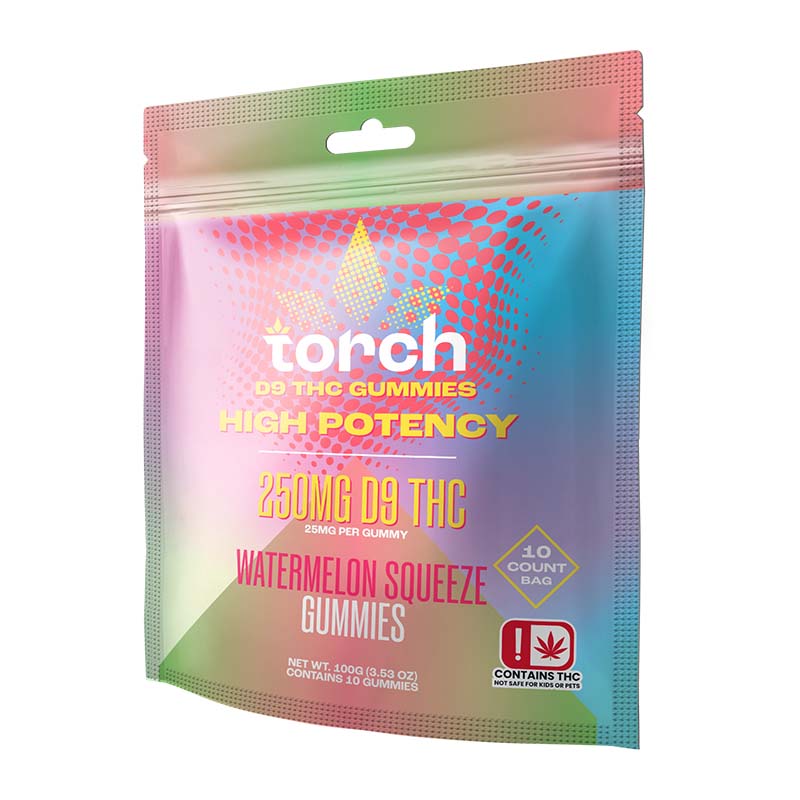 Torch 250mg D9 High Potency Gummies - 10pc Pouch - Watermelon Squeeze - Bandit Distribution