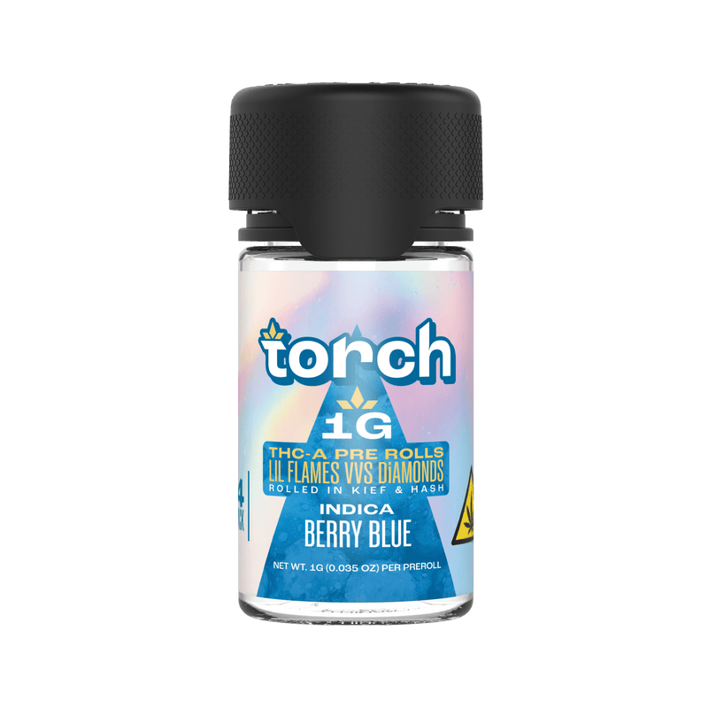 Torch Lil Flames VVS Diamond THCA Dog Walker Pre Rolls - 4g Jar - Berry Blue - 6 Pack Display - Bandit Distribution