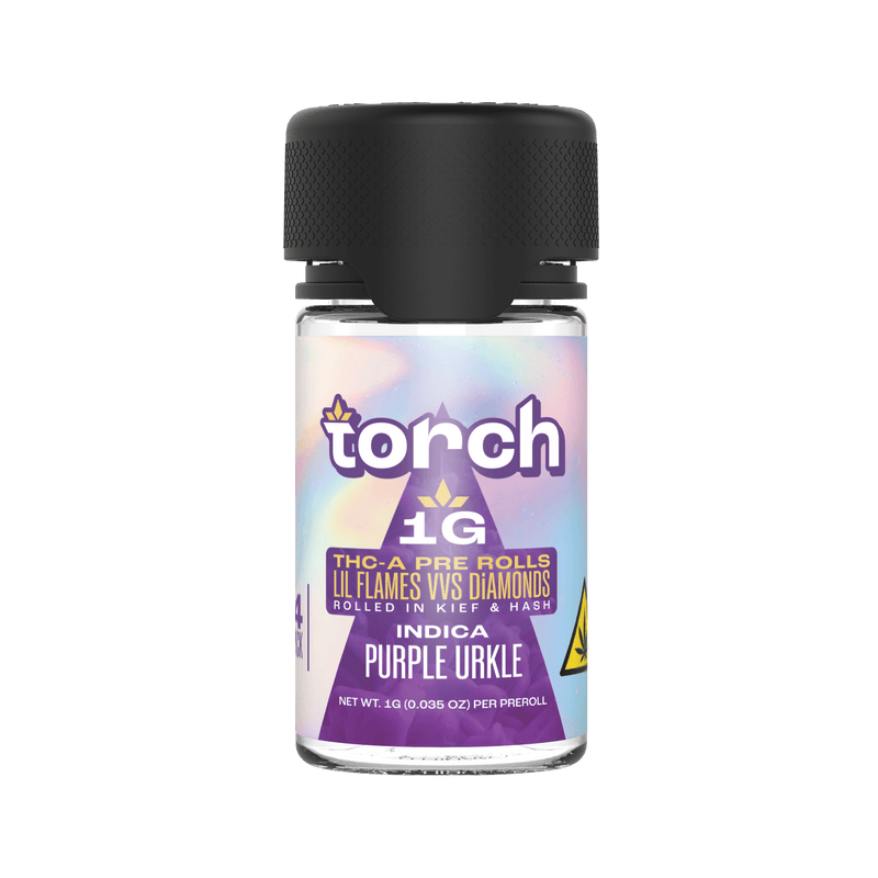 Torch Lil Flames VVS Diamond THCA Dog Walker Pre Rolls - 4g Jar - Purple Urkle - 6 Pack Display - Bandit Distribution