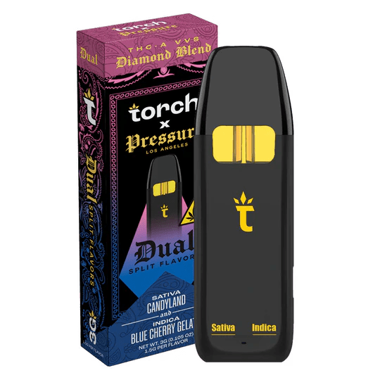 Torch x Pressure Dual Split Flavor THCa Displosables 3g - Candyland x Blue Cherry Gelato - Bandit Distribution