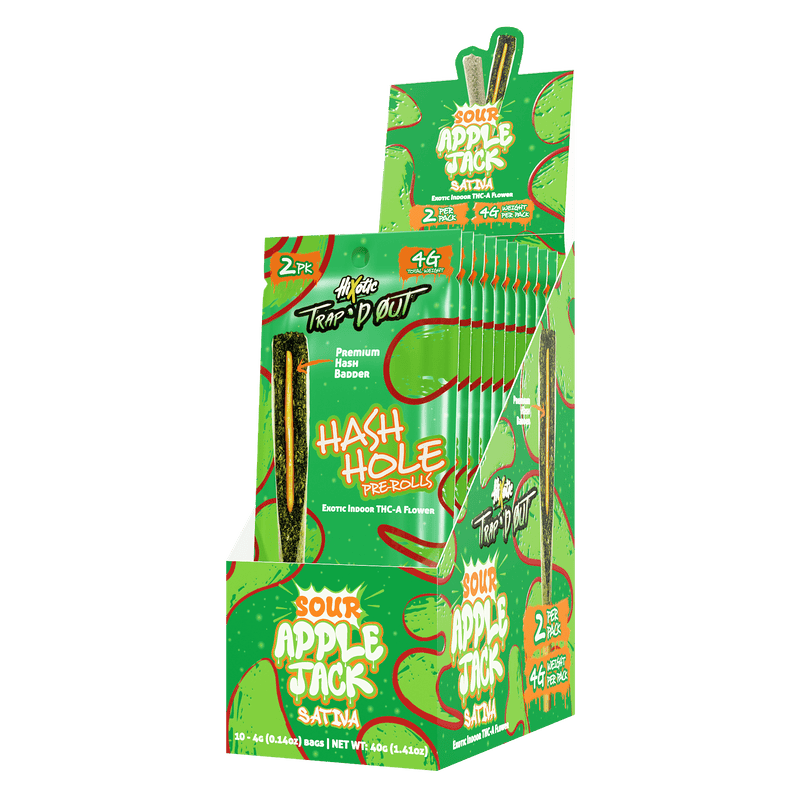 Trap'd Out Hash Holes 2x2g 2pk - 10ct Display - Sour Apple Jack - Bandit Distribution