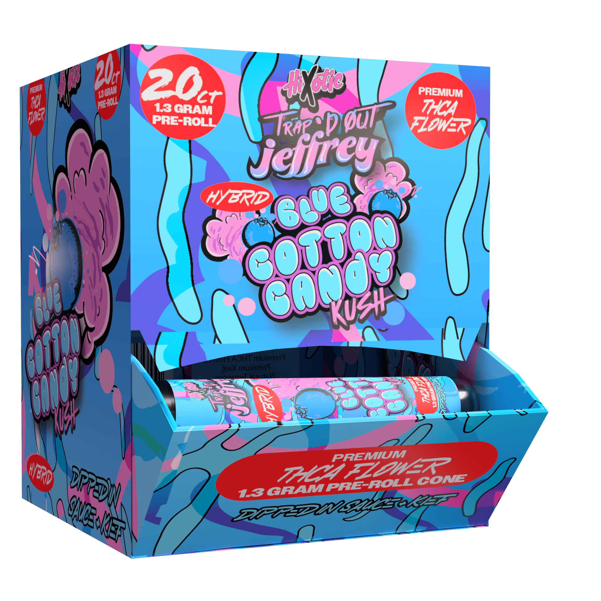 Trap'd Out Jeffrey 20ct Pre Roll Display - Thca - Blue Cotton