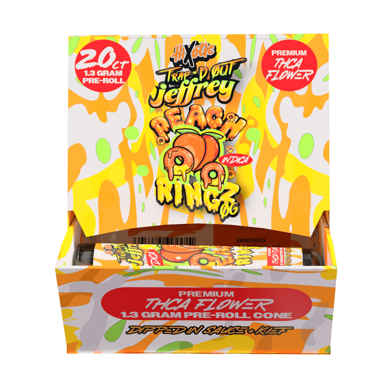 Trap'd Out Jeffrey 20ct Pre Roll Display - Thca - Peach Ringz - Bandit Distribution