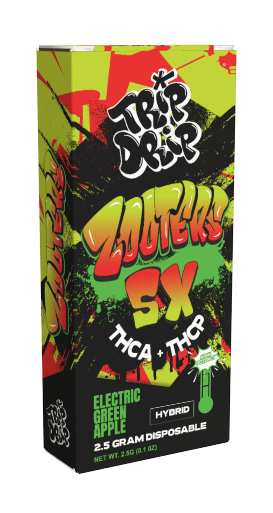 Trip Drip Zooters - 5x Thca+Thcp 2.5g Disposables - Electric Green Apple - Bandit Distribution