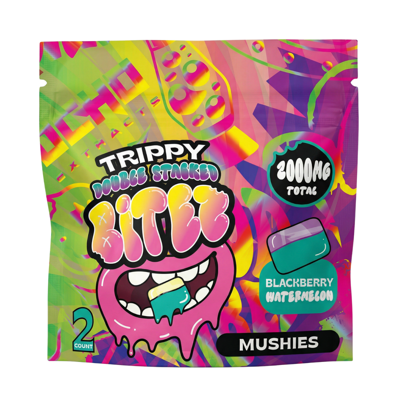 Trippy Double Stacked Bites 120,000mg Display (60 - 2ct Packs) - Peach Ringz / Blackberry Watermelon - Bandit Distribution