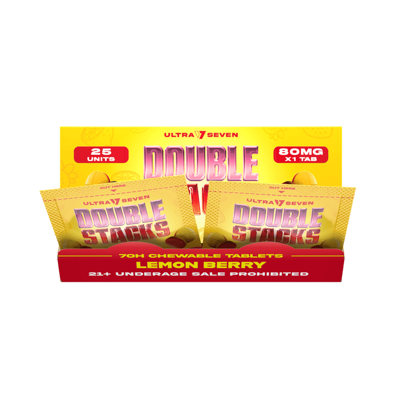 Ultra 7 Double Stacks 7 - Oh Tabs 80mg Each - 25 Unit Display - Lemon Berry - Bandit Distribution