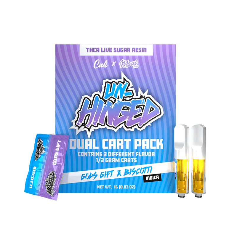 Un Hinged Dual Cart Packs THCA Live Sugar - Gods Gift + Biscotti - Bandit Distribution
