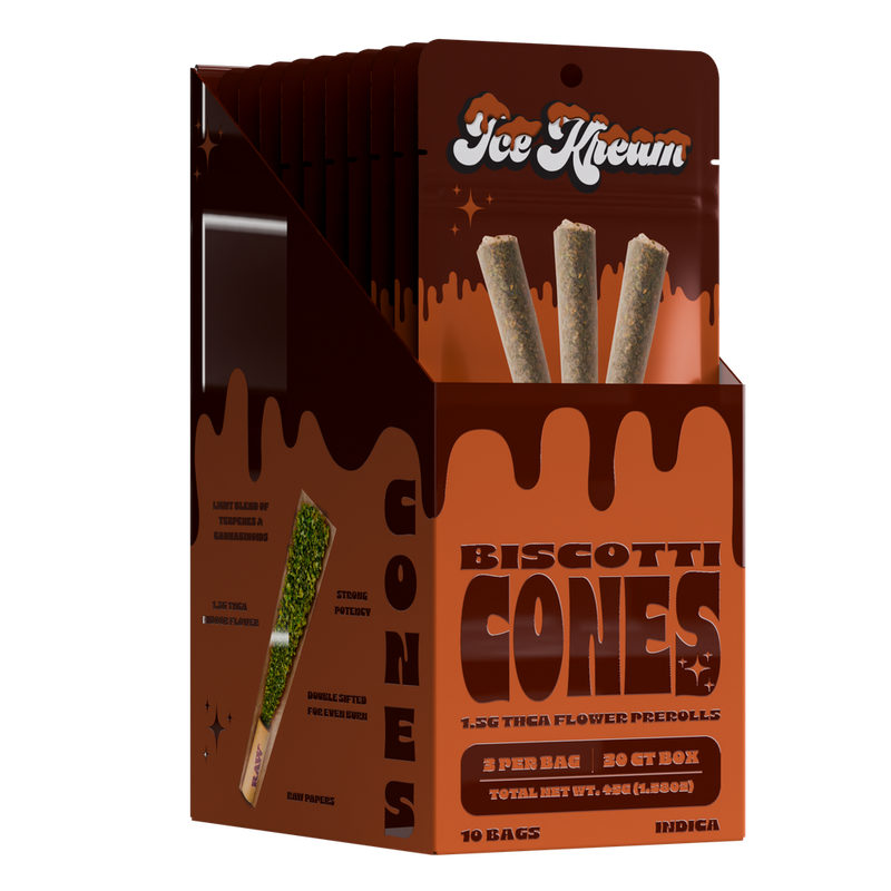 Ice Kream Cones - 3ct Thca Pre Roll Packs -10ct Counter Display - Biscotti
