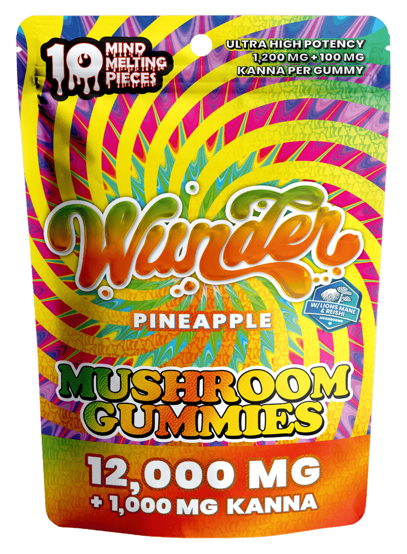 Wunder 12,000mg + 1000mg Kanna + Ultra High Potency Entheogenic Nootropic Blend Mushroom Gummies - Pineapple - Bandit Distribution