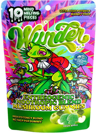 Wunder 12,000mg+20mg THCp Ultra High Potency Entheogenic Nootropic Blend Mushroom Gummies - Sour Apple - Bandit Distribution
