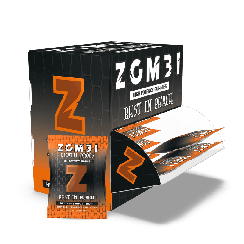 Zombi Death Drops Blend Gummies 30pk Display (2ct Pouches) - Rest in Peach - Bandit Distribution