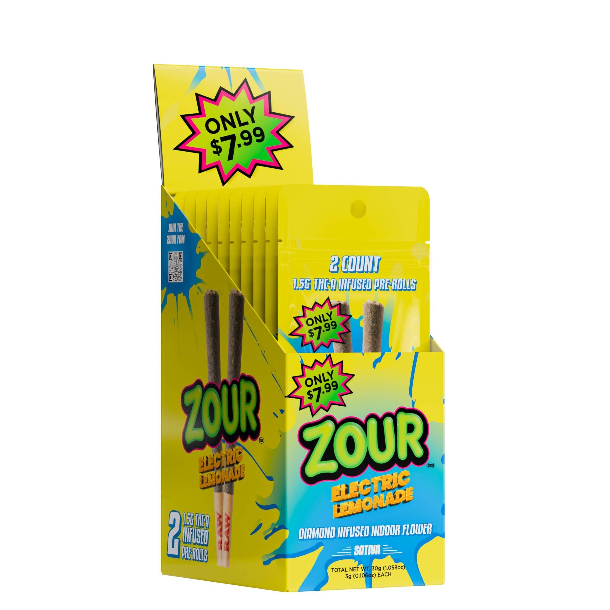 Zour Stash 2ct Diamond Infused THCA Pre Rolls - 10ct Display