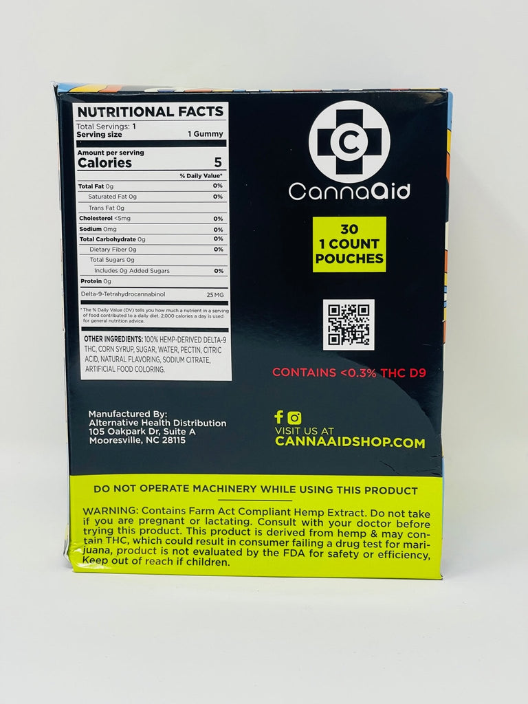 CannaAid Delta 9 THC Gummies - High Potency - 25mg Each -30ct Display - Strawberry