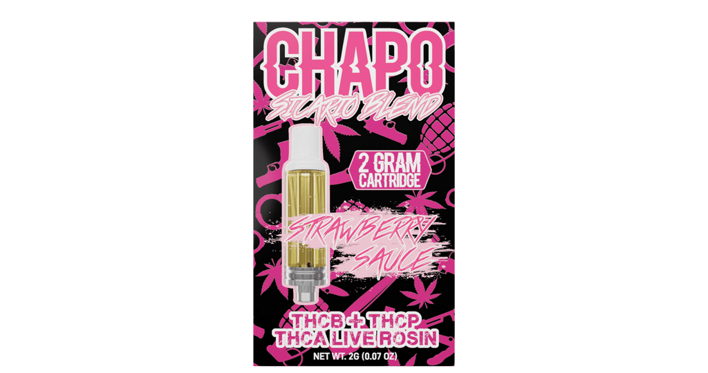 Chapo Sicario Blend 2g Carts - THCa Live Rosin+THCb+THCp - Strawberry Sauce - HempWholesaler.com
