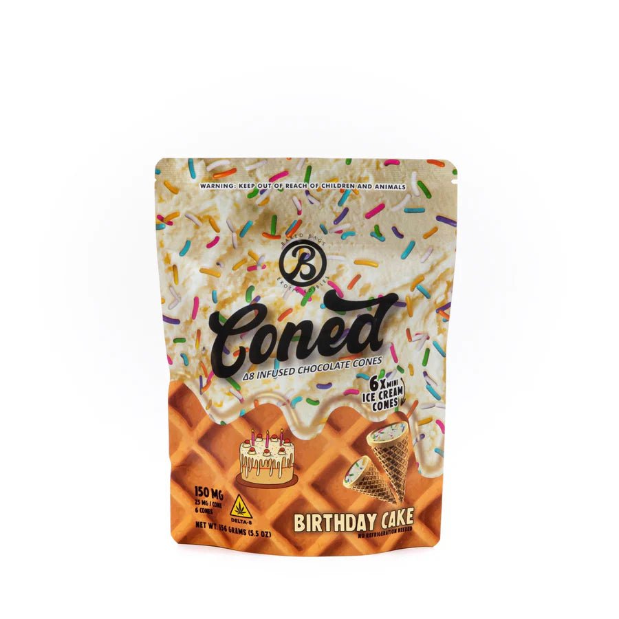 Coned - D8 Infused Cones - Birthday Cake Edibles 150mg Pouch