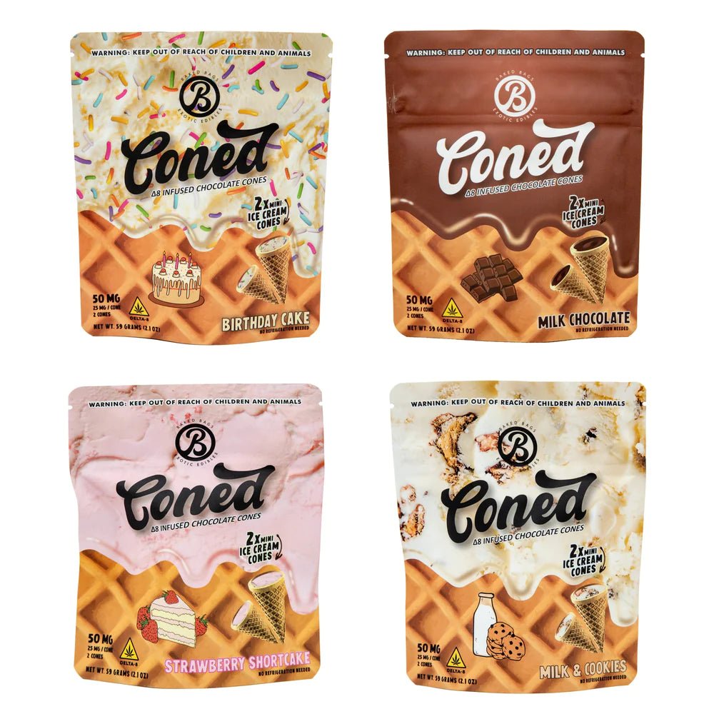 Coned - D8 Infused Cones - Birthday Cake Edibles 50mg Pouch - Bandit Distribution