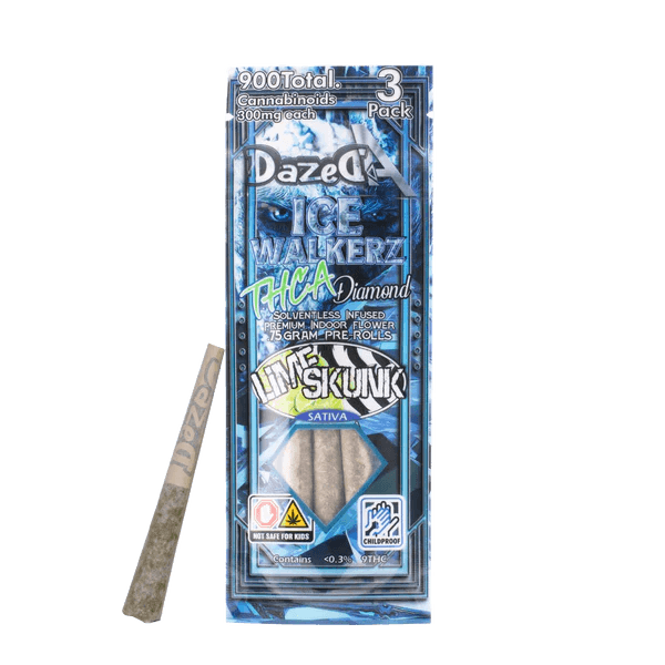 DazedA Ice Walkers - THCA Diamond Pre Rolls - 900mg 3pack - Lime Skunk - Bandit Distribution