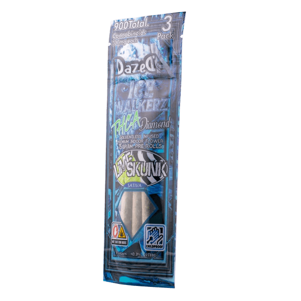 DazedA Ice Walkers - THCA Diamond Pre Rolls - 900mg 3pack - Lime Skunk - Bandit Distribution