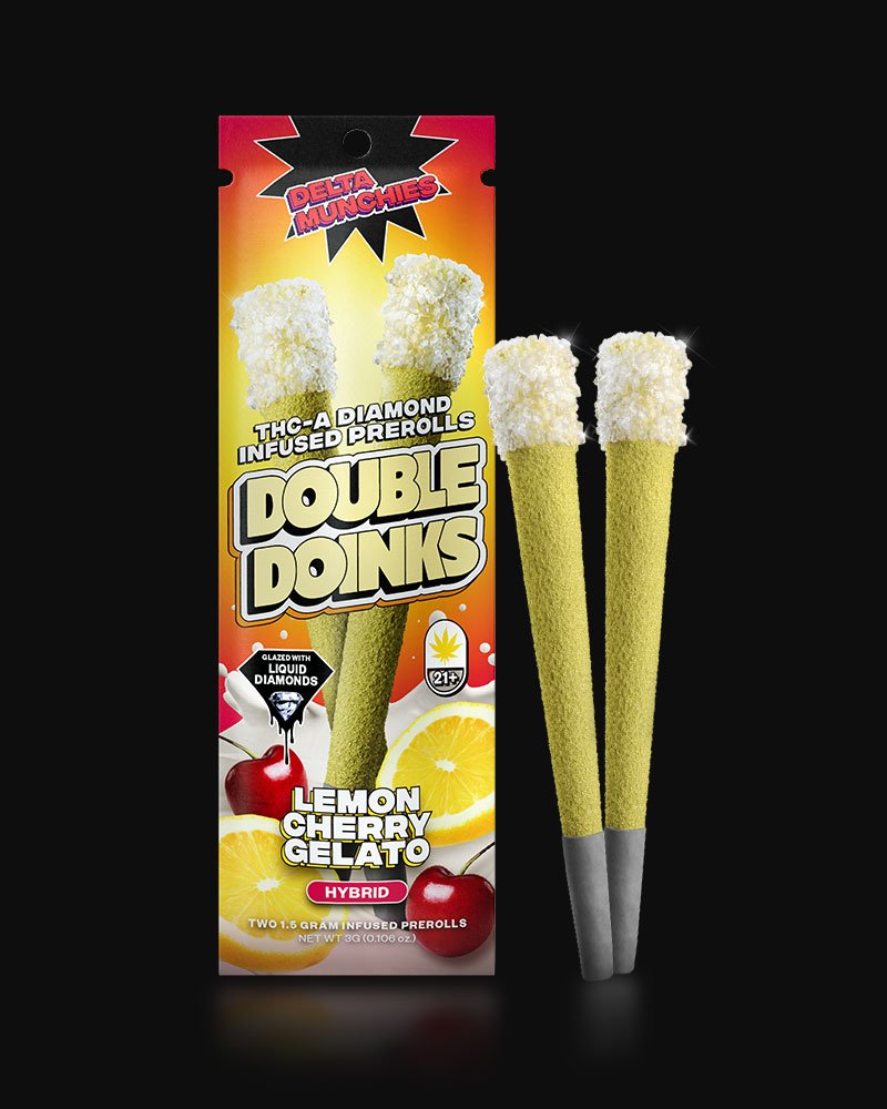 Delta Munchies Double Doinks - THCa Diamond Infused Pre Rolls 2pk - Lemon Cherry Gelato - Bandit Distribution