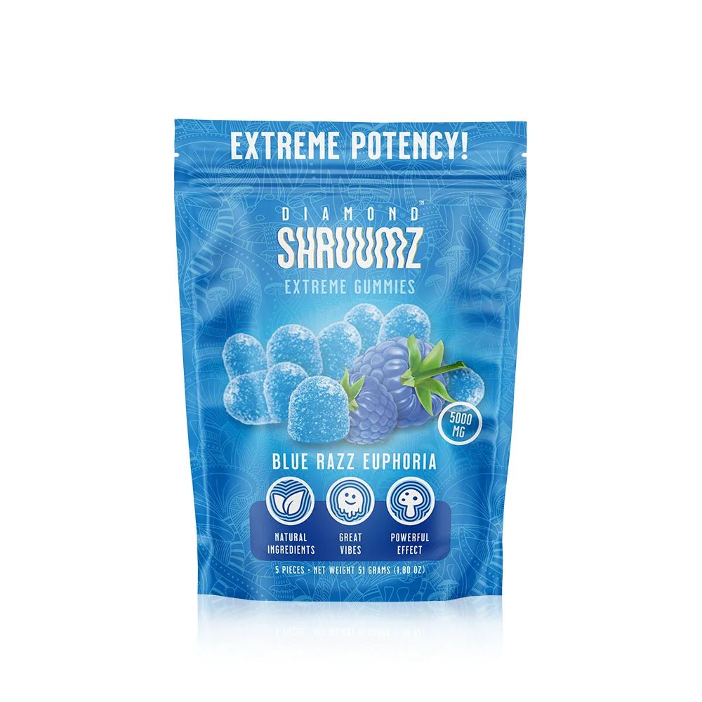 Diamond Shruumz Extreme Gummies 5000mg - 5ct Bag - Blue Razz Euphoria - HempWholesaler.com