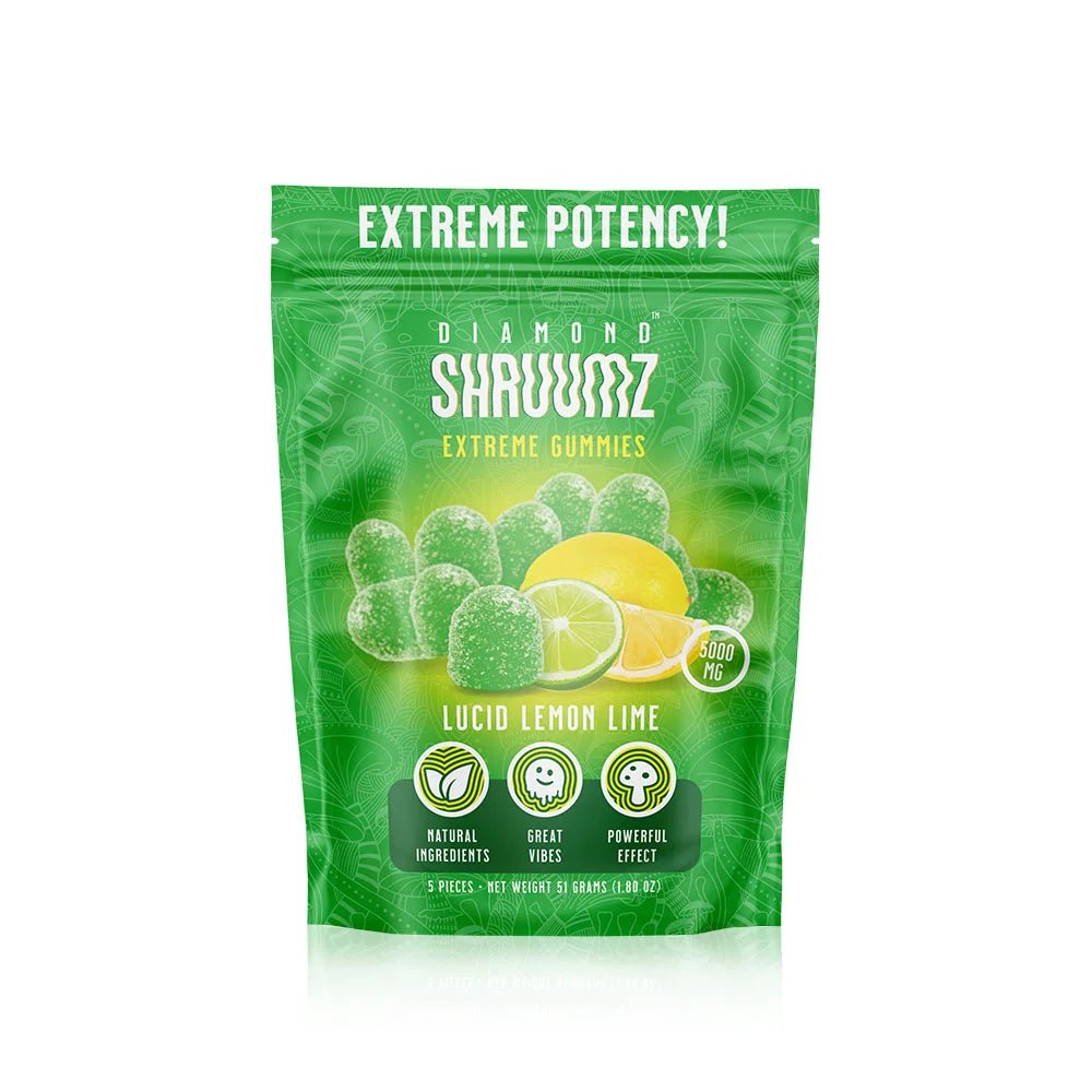 Diamond Shruumz Extreme Gummies 5000mg - 5ct Bag - Lucid Lemon Lime - HempWholesaler.com