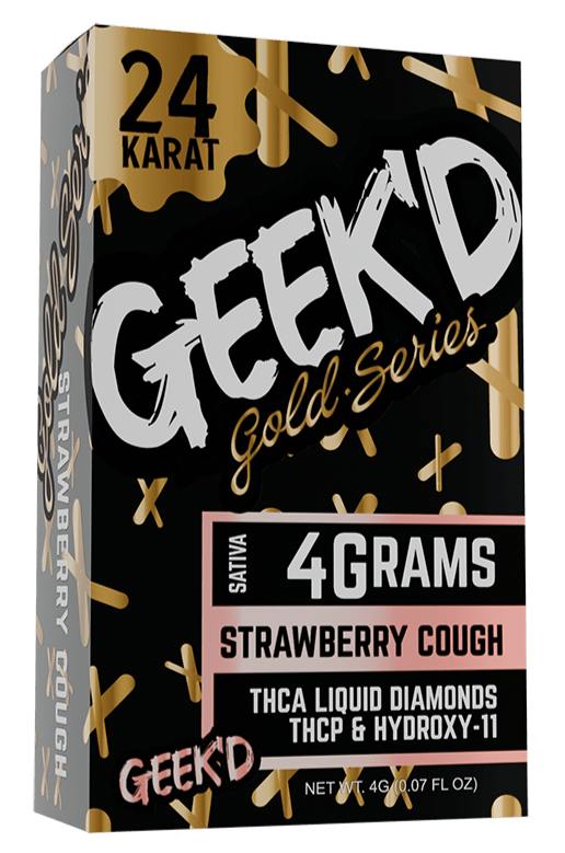 Geek'D Gold Series 4g Disposable - Thca Liquid Diamonds/ThcP/Hydroxy- 11 - Strawberry Cough - HempWholesaler.com