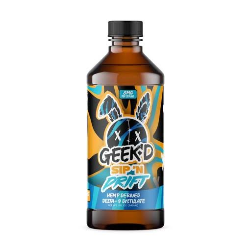 Geek'd Sip N Drift 800mg Hemp Derived D9 THC Syrup - 240ml - Caribbean Blast - Bandit Distribution