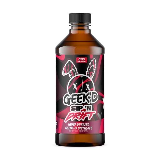 Geek'd Sip N Drift 800mg Hemp Derived D9 THC Syrup - 240ml - Cran Razz - Bandit Distribution